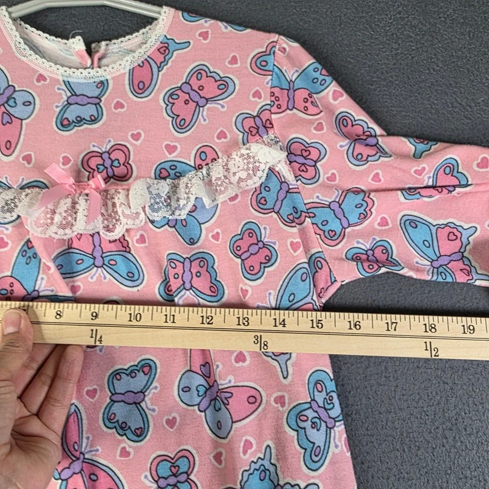 Sleeping Beauty Nightgown Kids Size 10 Pink Butterfly Lace Trim Heart Print